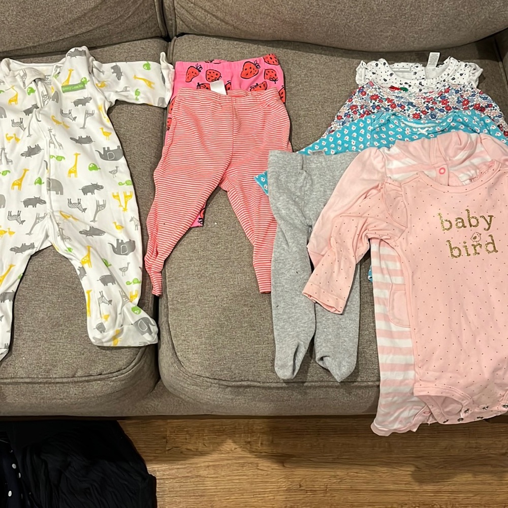 Carters girls bundle and one first impression onesies 9 months
